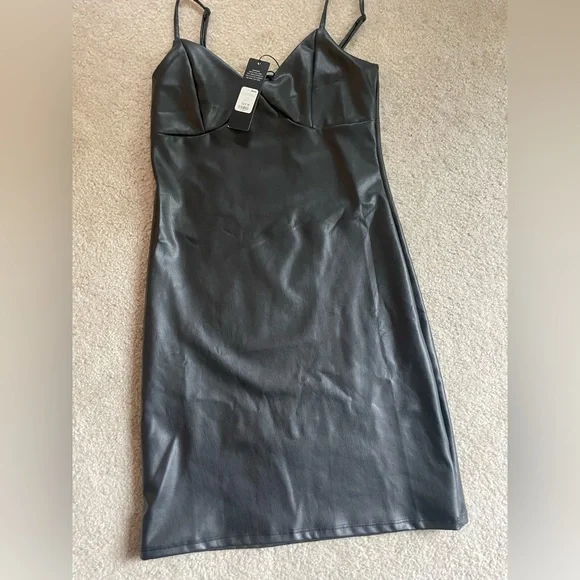 NWT Fashion Nova Natalie faux leather mini dress spaghetti straps bodycon dress - Picture 4 of 5